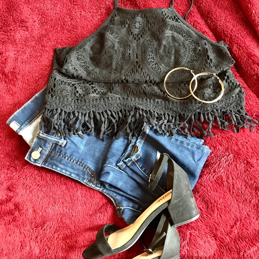 Xhilaration Black Lace Top - Size: S